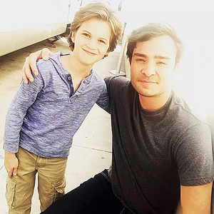  Ed Westwick and Gabriel Gateman, aka younger and older Kent on Wicked City, on set, looking adorable