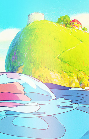  Ponyo on the Cliff 由 the Sea phone background