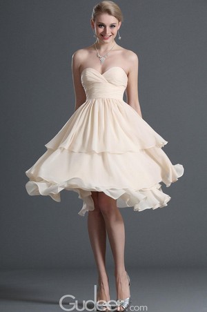  strapless sweetheart empire waist layered cream chiffon kaktel dress 1