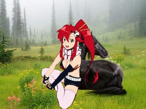  Sexy♡Yoko with a Beautiful Black Horse