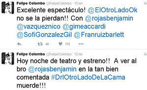  Felipe Colombo supporting Benjamin Rojas to his new debut in theater #ElOtroLadoDeLaCama [2016]