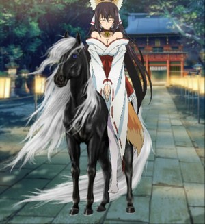  Houki Shinonono as a لومڑی priestess riding on her beautiful black horse