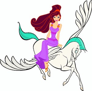 Megara riding Pegasus