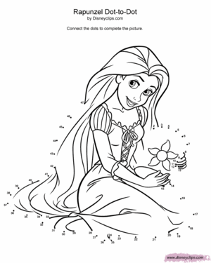  Walt Дисней Coloring Pages: Dot-to-Dot Princess Rapunzel