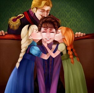  Anna and Elsa with Queen Iduna and King Agnarr