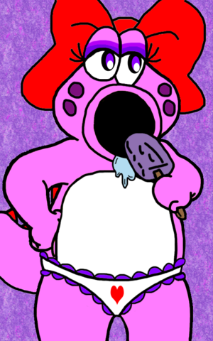  Birdo eating a popsicle and wearing frilly heart-print panties