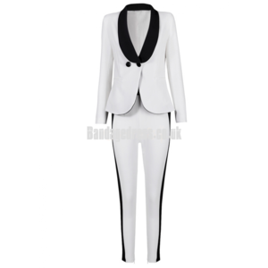  Black and White Pant Suit With Sexy Deep Plunge Front