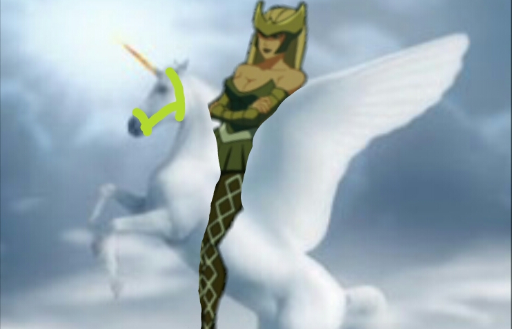 Enchantress rides on her Beautiful Winged Unicorn
