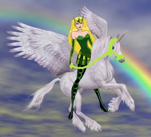  Enchantress riding her new Beautiful Winged Unicorn coursier, steed