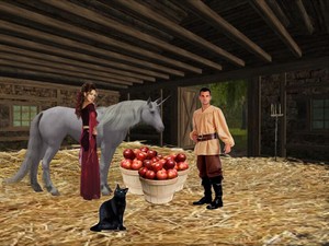  A Young Peasant Boy feeding The Lovely Sexy Enchantress's Beautiful Unicorn with apples