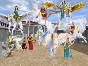 Hot Amazon Warrior Women trains to tame and ride Beautiful Pegasus as their steeds