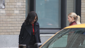  Jennifer Morrison and Lana Parrilla film Once Upon A Time in downtown Vancouver on March 22, 2016.