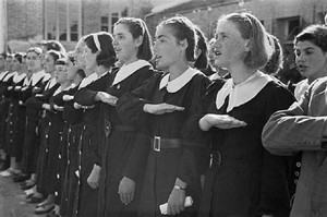  Albanian school girls singing, 1938.