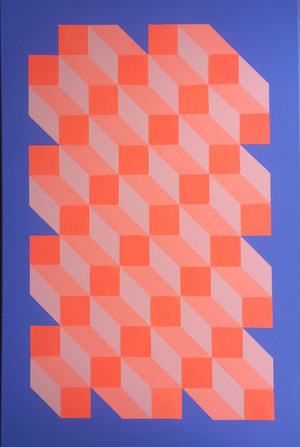 Orange Blue Geometric Cube Canvas Painting by Dominic Joyce 1