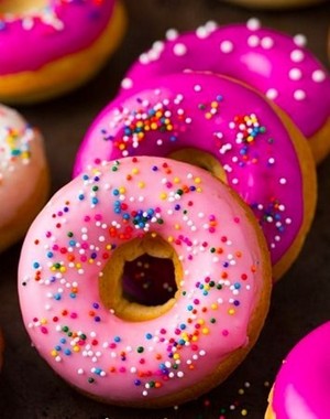 Pink donuts with sprinkles