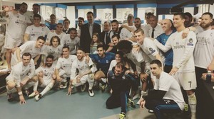  Real Madrid Team Picture After Beating Manchester City in the semifinals of Uefa Champions League