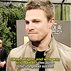 Stephen Amell and Emily Bett Rickards + kissing eachother.