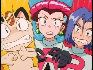 Meowth, Jessie and James scared