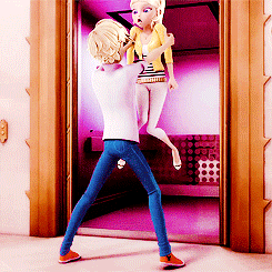 Adrien putting Chloé in the elevator