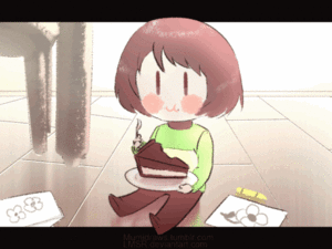 Chara eating chocolate cake