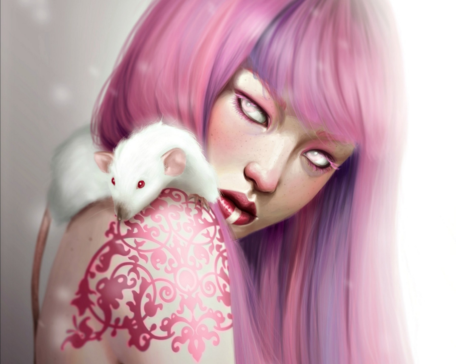 Животное с розовыми волосами. Девушка с розовыми волосами арт. Мультяшка с розовыми волосами. Девушка крыса. Девочка с розовыми волосами рисунок.
