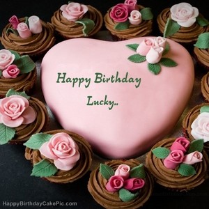 pink birthday cake for Lucky..