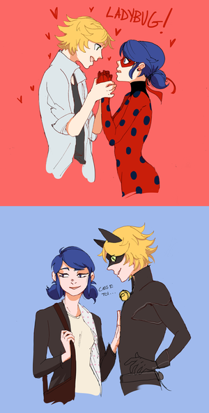 Adrien and Ladybug/Marinette and Chat Noir