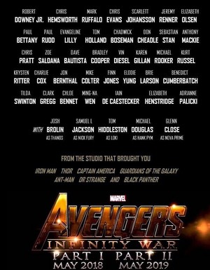  Avengers Infinity War Parts I and II cast
