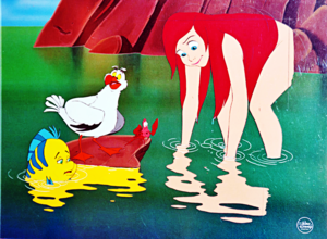  Walt disney Production Cels - Flounder, Scuttle, Sebastian & Princess Ariel