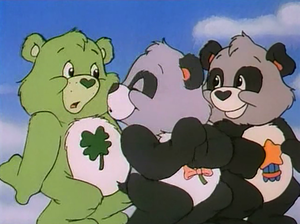 Good Luck Bear gets kissed by Polite Panda