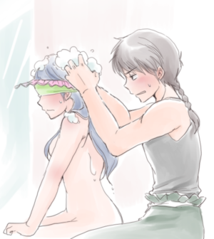  ranma and akane - washing her hair