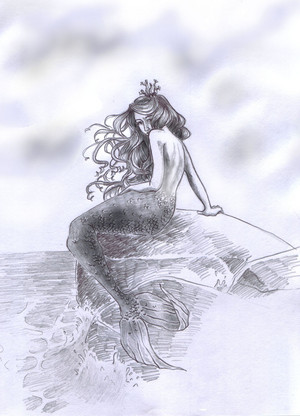  Mermaid on Rock (Drawing)