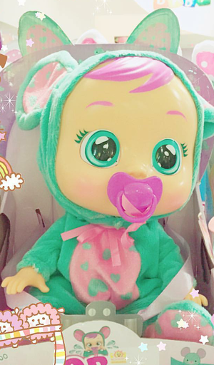 Cute doll big eyes pink hair pacifier
