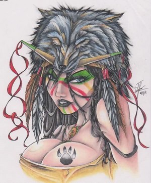  native american indian girl волк head tattoo Дизайн