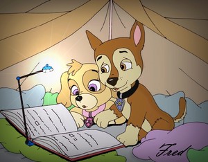 Skye and Chase reading a book
