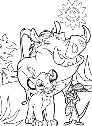  Walt ডিজনি Coloring Pages - Pumbaa, Simba & Timon