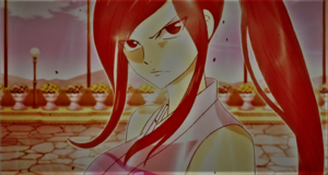 Erza Scarlet in a still from Fairy Tail during the Grand Magic Games arc