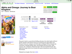  Alpha and omega journey to kubeba kingdom dvd cover and release tarehe and