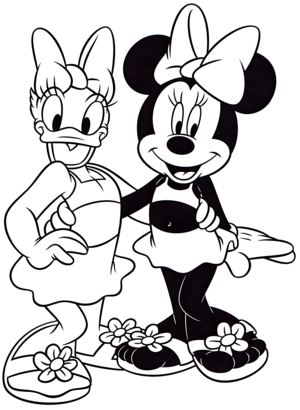  Walt ディズニー Coloring Pages – デイジー アヒル, 鴨 & Minnie マウス