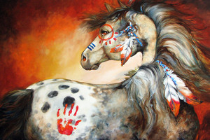 Indian War Pony 4 feathers by Marcia Baldwin