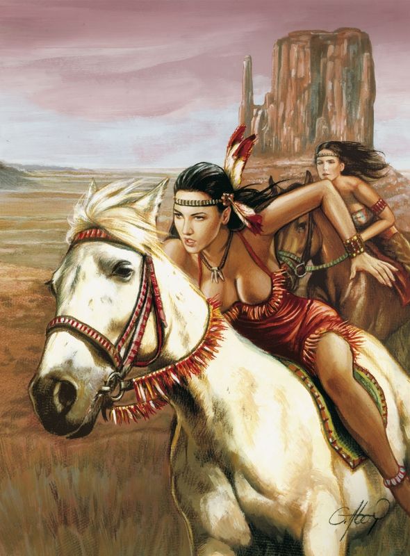 Native American Women on their Beautiful Steeds