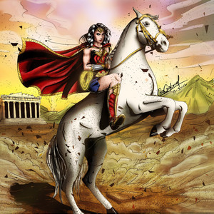  Wonder Woman rides on an White Stallion