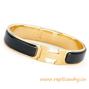  original diseño clic clac h oro narrow hermes bracelet black enamel