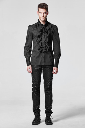  2017 Noble Palace gótico Ruffles Fashion Black Men camisa 01