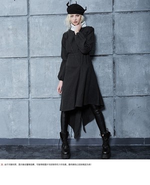  2017 Women Black Long Sleeve O Neck Loose Irregular Dress 01