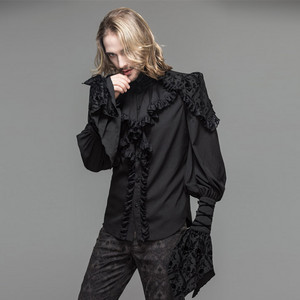  Devil Fashion Stand collar, alama Steampunk Long Sleeves Black blouse Gothic Mens Shirts 01