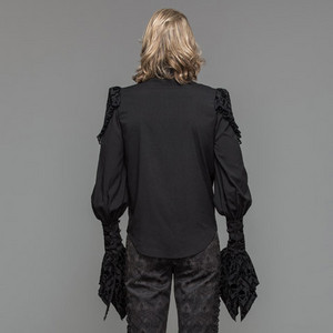  Devil Fashion Stand colarinho, colar Steampunk Long Sleeves Black blusa gótico Mens Shirts 02