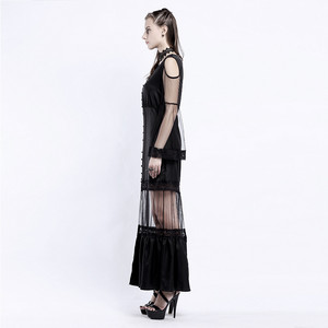  Fashion Net Sleeves renda, rendas, laço Strapless Horn Sleeve Long Black Dress7