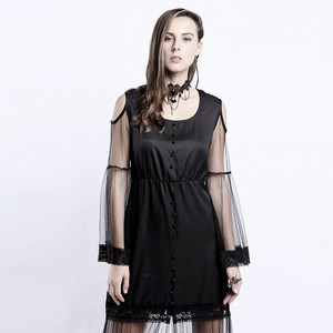  Fashion Net Sleeves renda, rendas, laço Strapless Horn Sleeve Long Black Dress8