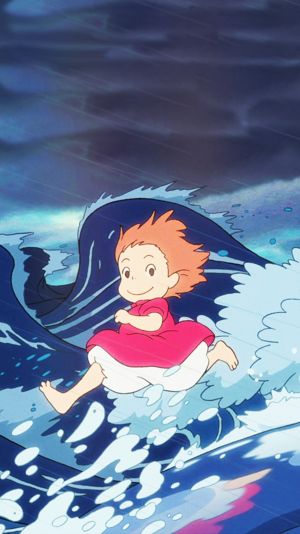 Ponyo on the Cliff by the Sea Phone Background